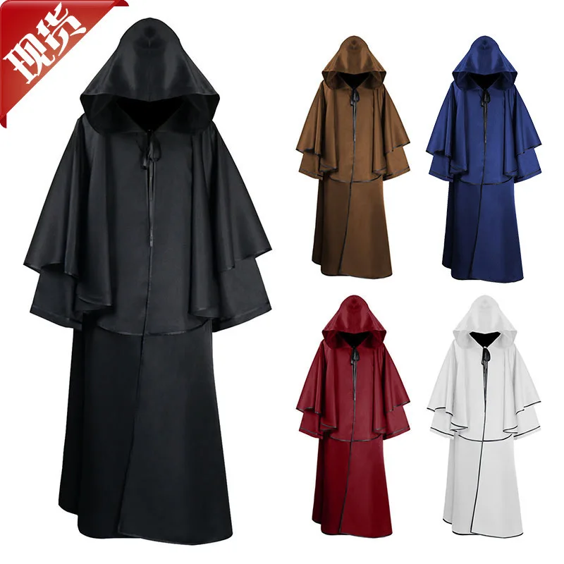 

Medieval Cloak Halloween Hooded Robe Cloak Long-sleeved Wizard Wizard Death Cloak Anime Cosplay Costumes American Clothing