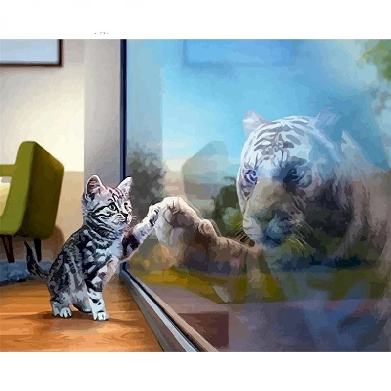 

Painting By Number cat and tiger Kits Handpainted Picture By Number Animals Drawing On Canvas