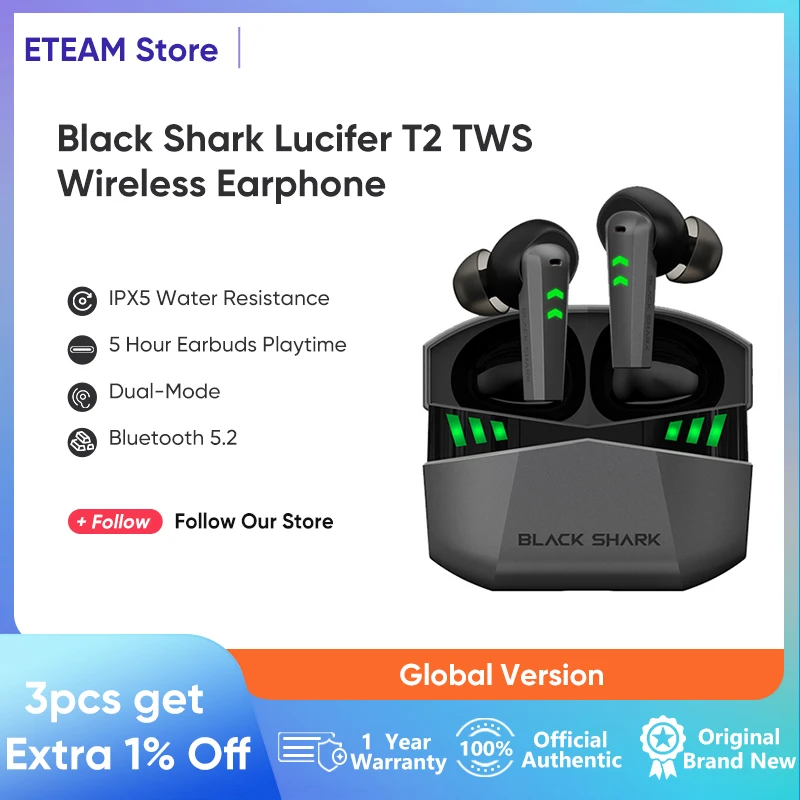 

TWS-наушники Black Shark Lucifer T2 с поддержкой Bluetooth 5,2 и двумя режимами работы
