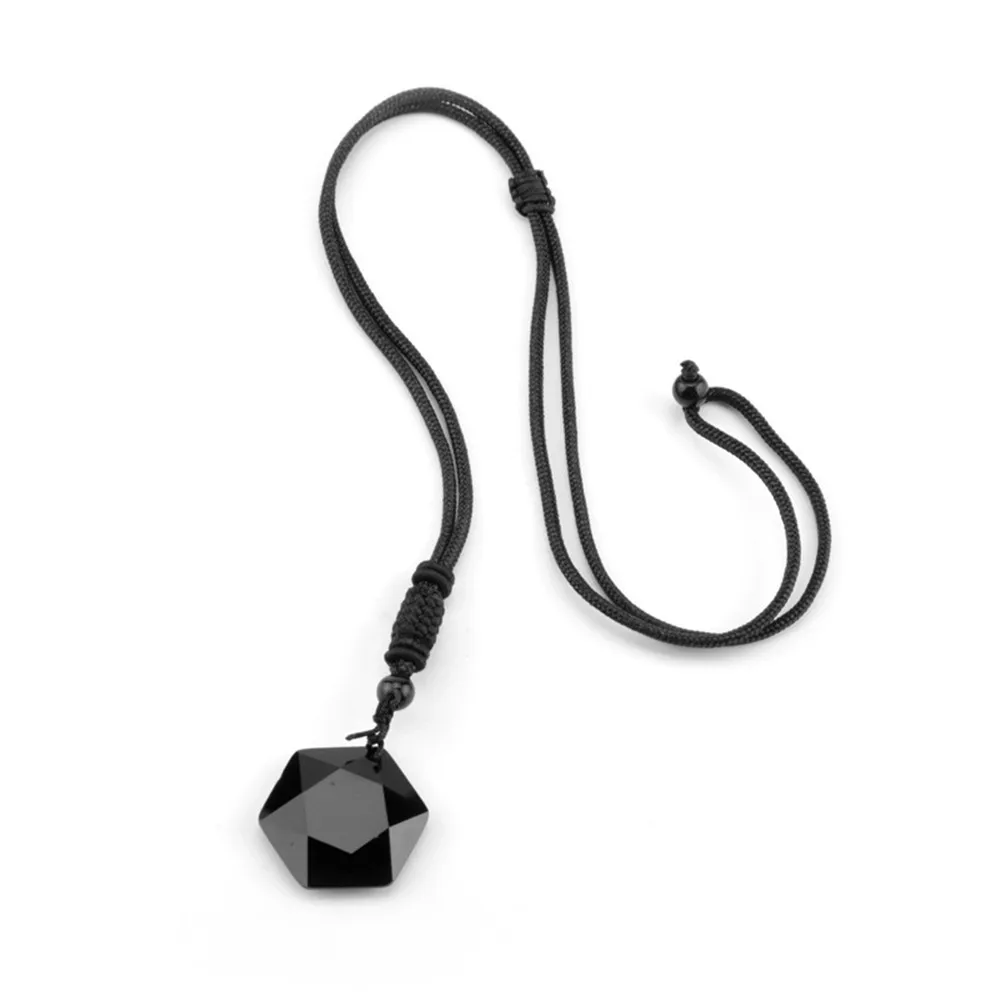 Ожерелье в виде шестигранной звезды из черного обсидиана подвеска кварца на