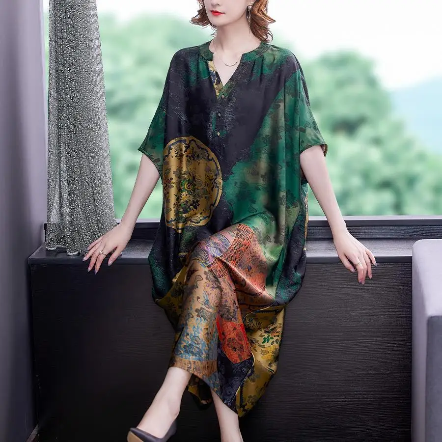 

2023 summer new fashion western style dress loose printed party V-neck irregularity dress women's high-quality elegant Vestidos