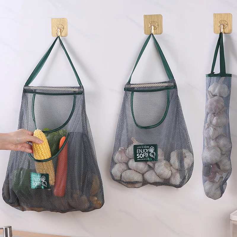 

1PCS Mesh Net Reusable Hanging Storage Bags Fruit Vegetable Garlic Onion Organizer Home Hollow Mesh Bag Kitchen Accessories