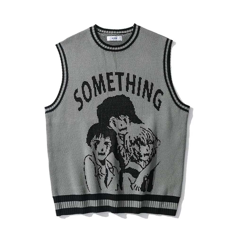 College Knitted Vest Sweaters Men Women Street Hip Hop Casual Band Cartoons Anime O-neck Sleeveless Tops 2023 Pattern Sweaters