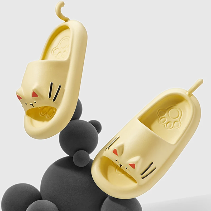 Cute Cartoon Cat Styling Design Women Slippers 2023 Summer New Slides Soft Platform Non-Slip Sandals Casual  Couple Men Shoes