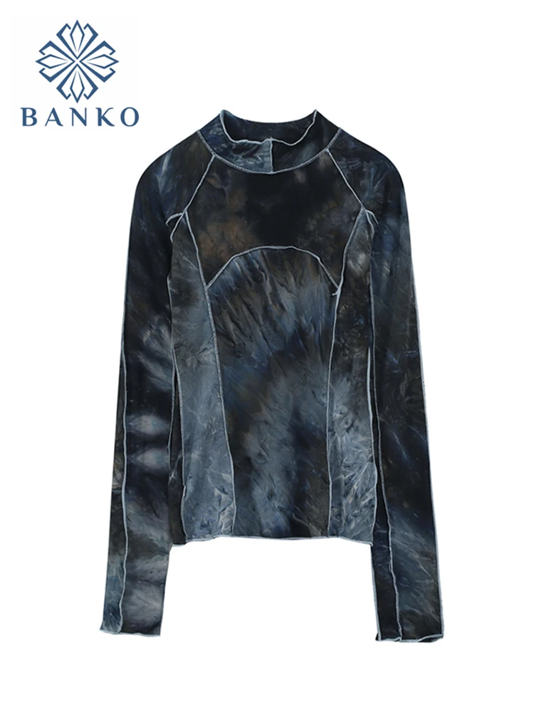 

Irregular Spliced Streetwear Bodycon T Shirt Women Long Sleeve Stand Collar Gothic 2021 Spring Fashion Pullover Tees Tops Female