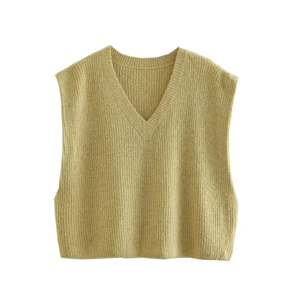 

Autumn new fashion women's casual all-match solid color soft waxy V-neck sleeveless loose knitted vest