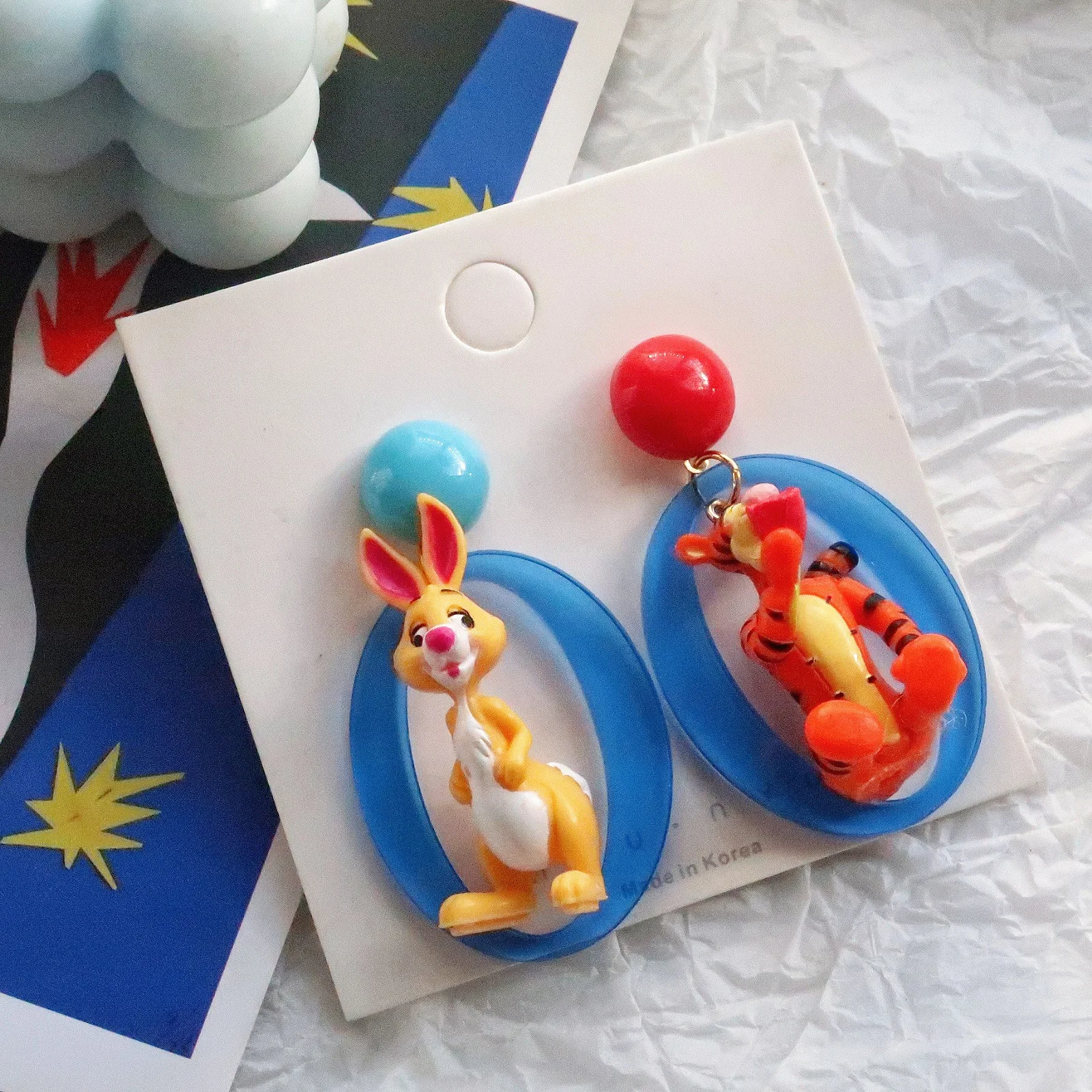 

Disney Anime Accessories Winnie The Pooh Tiger Rabbit Cute Resin Dangle Earrings Ear Drops Fashion Cosplay 925 Silver Needle
