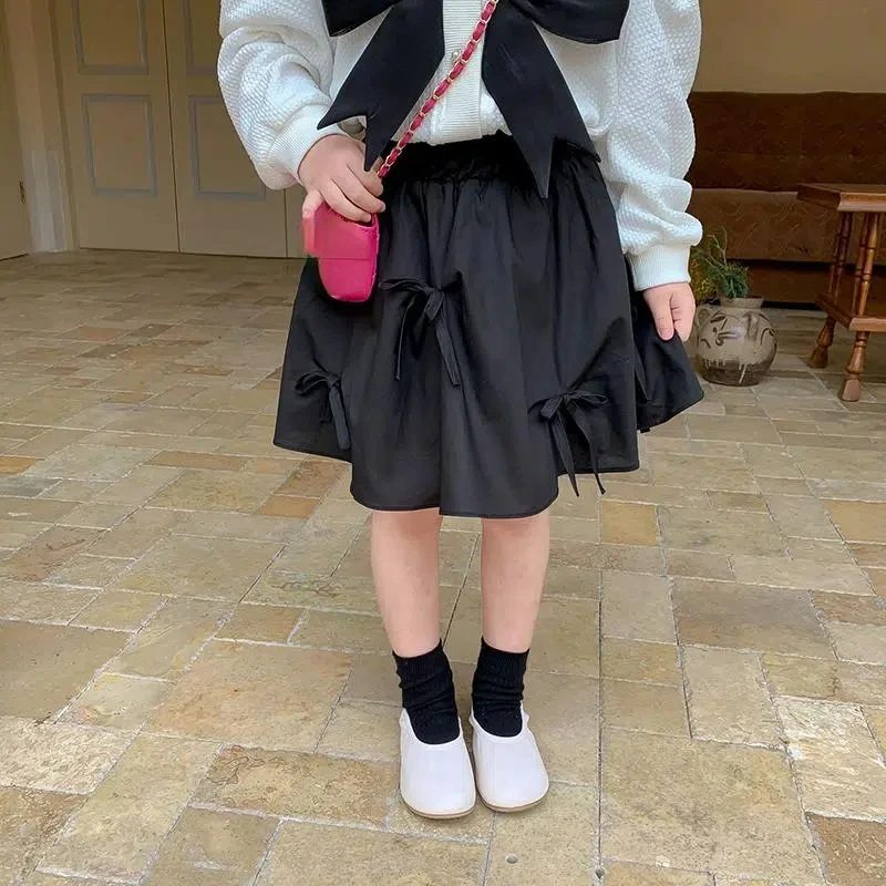 RiniLucia Kids Girls Summer Skirts 2022 New Arrival Children Princess Cotton Skirts Bowknot Teenage Girls Cute Solid Skirts
