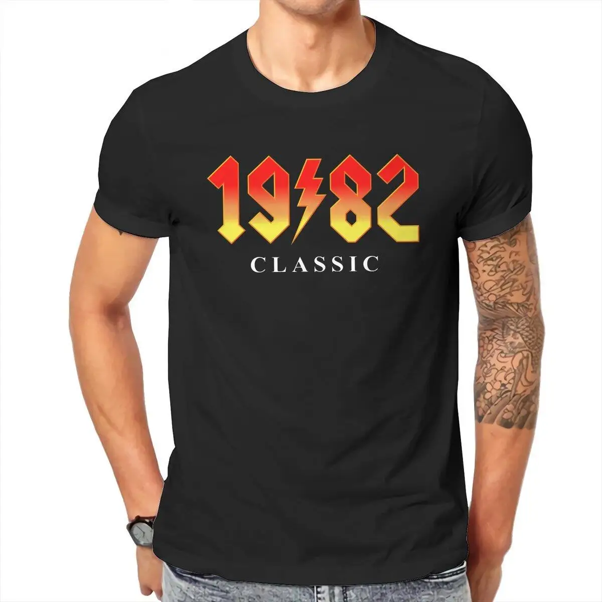 

Men's T-Shirt 40th Birthday Gift Rockin Since 1982 Rock 100% Cotton Tee Shirt Short Sleeve T Shirts Crewneck Clothing Summer