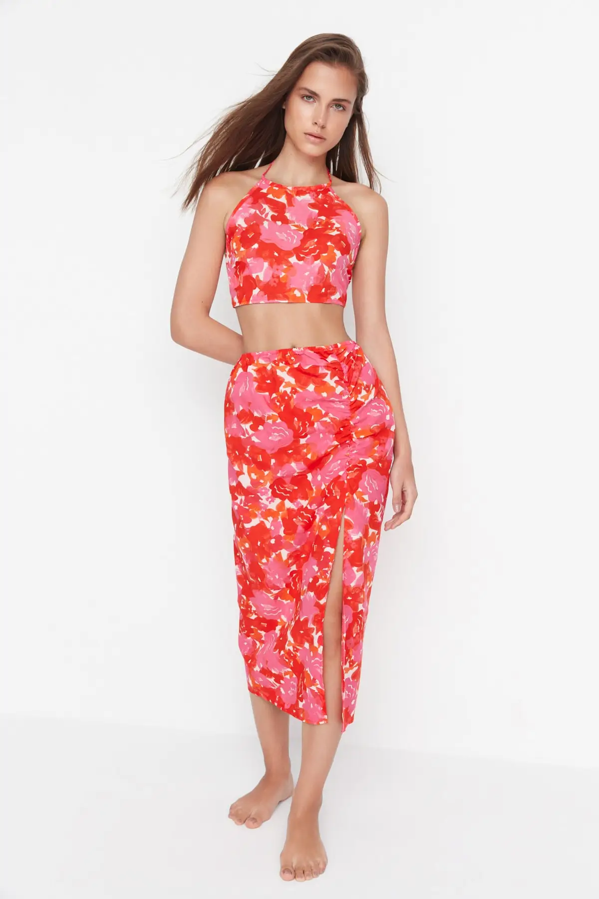 

Floral patterned Halter collar bottom-top suit TBESS22AU0080