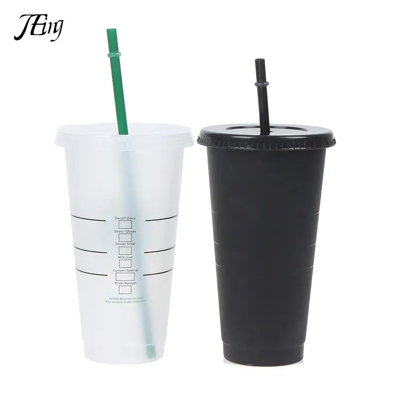 

Drink Change Color Straw Mugs with Lid Plastic Tumbler Matte coffe bottle Cup food grade PP plastic