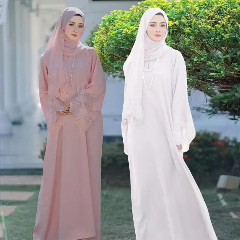 

Middle East Saudi Arabian Women's Clothing Muslim Fashion Women's Dubai Robe Dress With Headscarf Islamic Hijab Dress Turkey