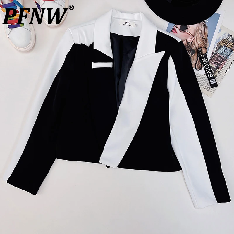 

Мужской Блейзер PFNW черного и белого цвета, Модный повседневный костюм в Корейском стиле для осени, новинка 2023, 28W1382
