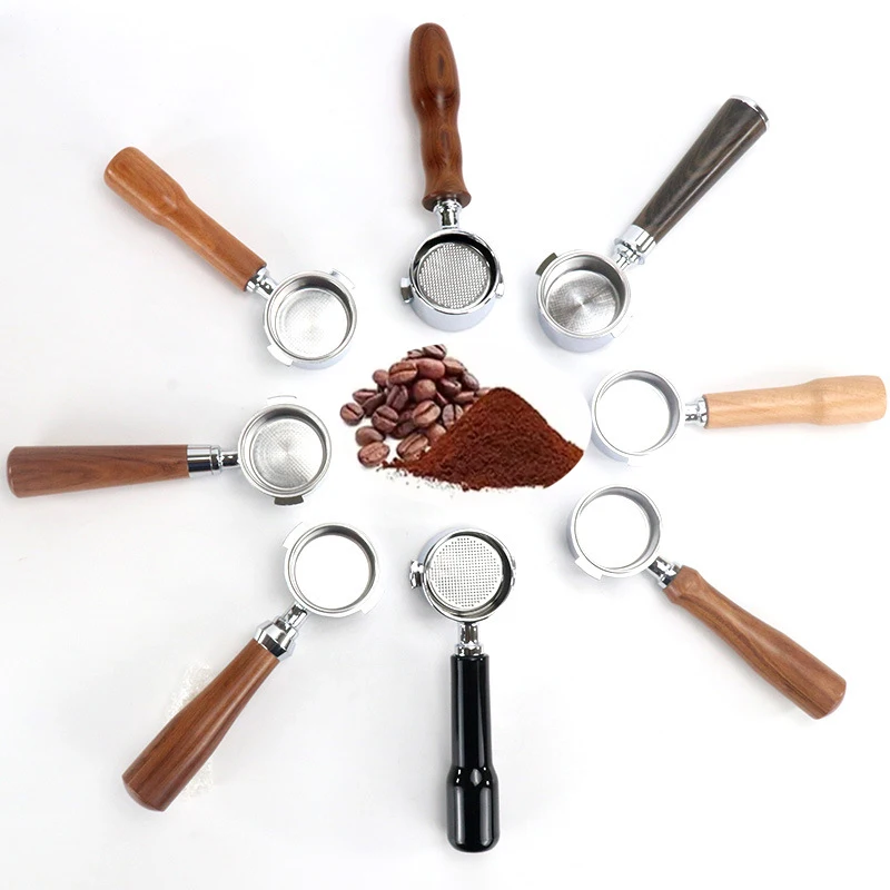 

Coffee Bottomless Naked Filter Stainless Steel Solid Wood Handle Filter Basket Replacement Espresso Machine Accessories Tool