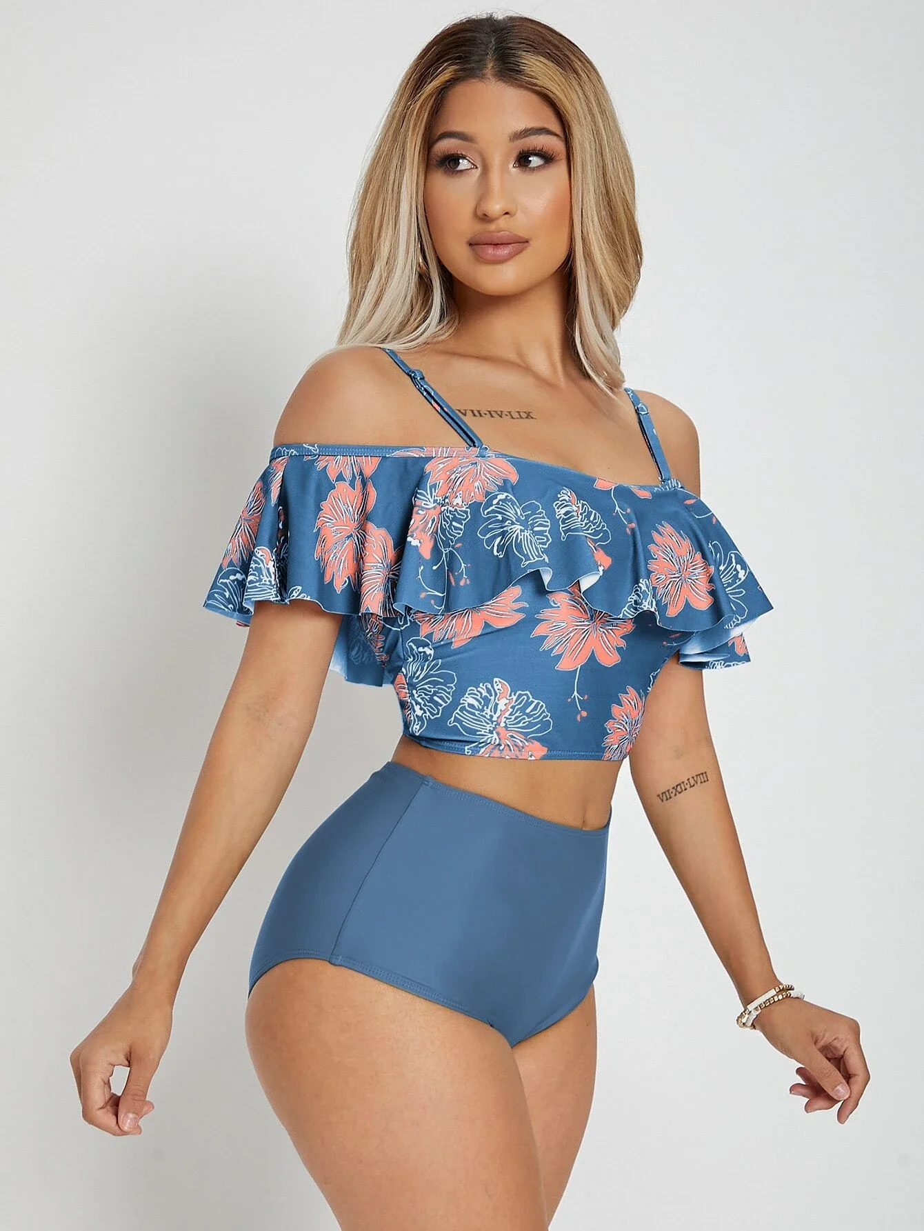 

Floral Print Ruffle High Waisted Bikini Swimsuit
