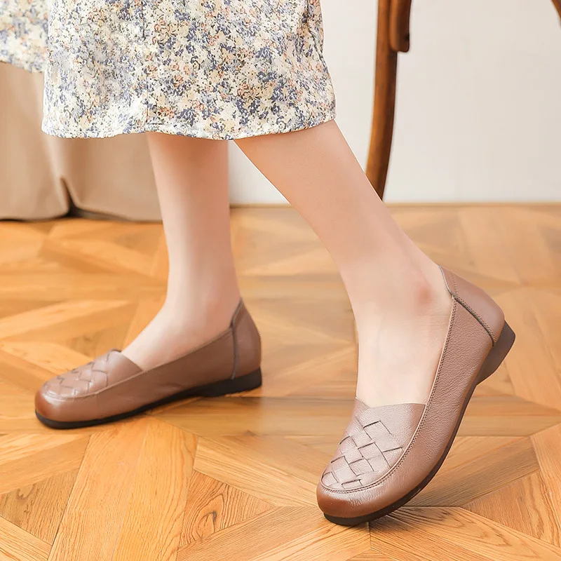 Туфли женские из мягкой кожи дышащие лоферы плоская подошва повседневная обувь