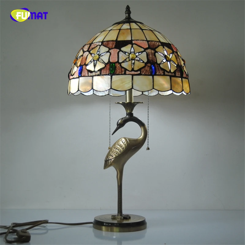 

FUMAT Tiffany Natural Shell Lampshade Table Lamps LED Copper Crane Shape Stand Table Lights Home Decor BAR Living room Lightings