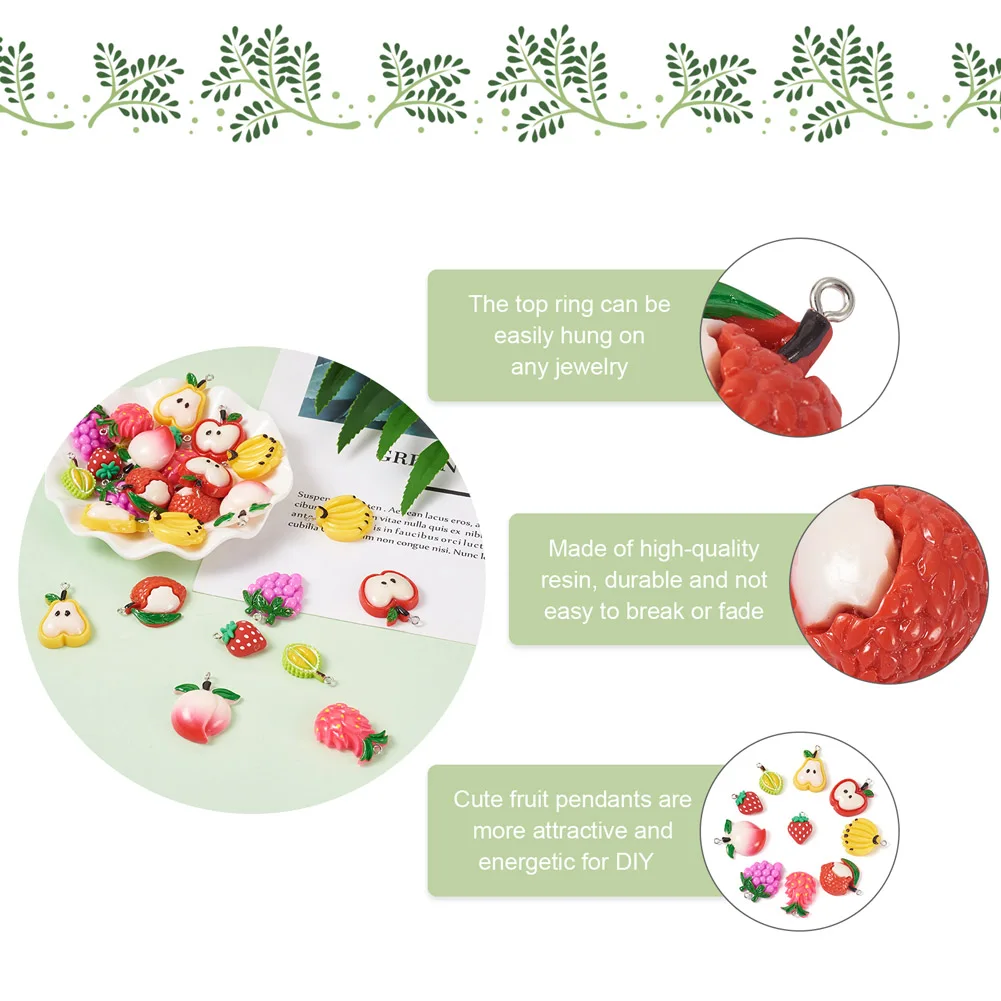 36Pcs Resin Pendants With Loop Imitation Friut Charms For Jewelry Making Colorful Handmade Earring Necklace DIY Accessories