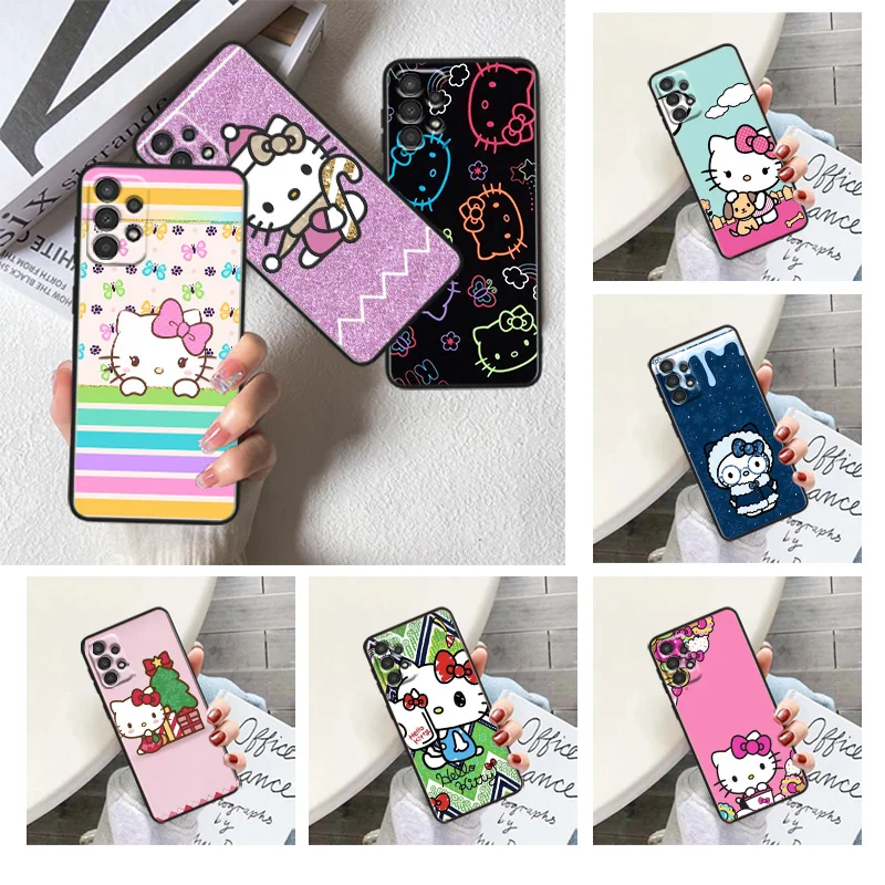 

Anime Cute HelloKitty Phone Case For Samsung A22S A22 A21S A14 A13 A12 A11 A04S E A03S A02S A01 Core Black Soft Cover