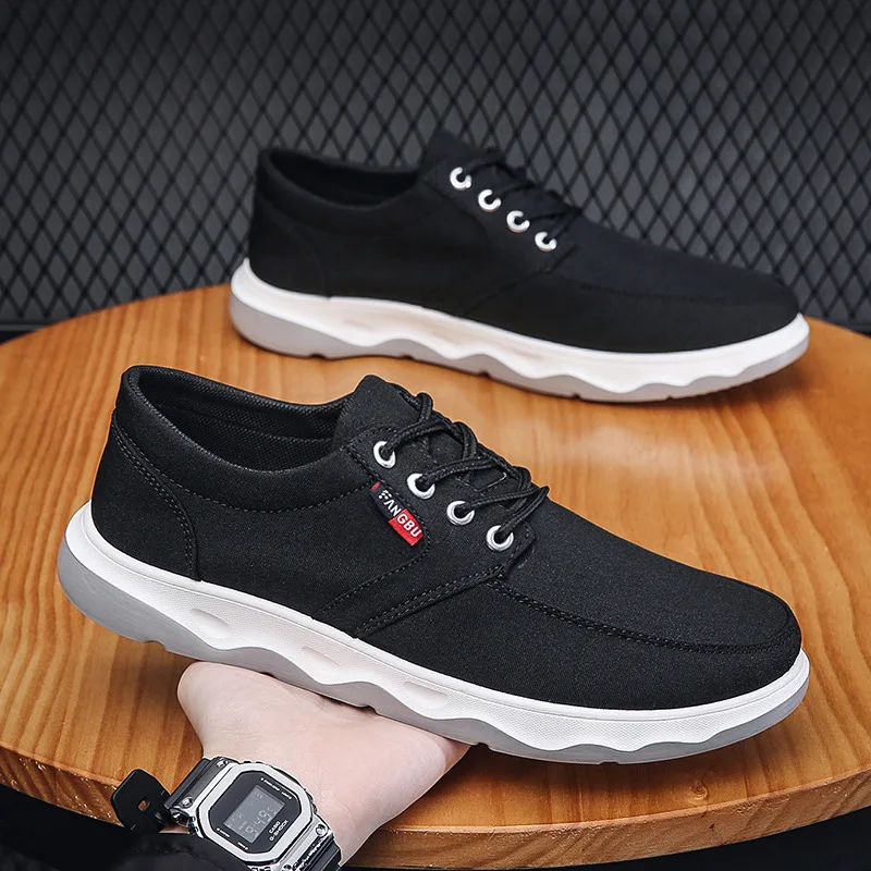 

Кеды мужские с вулканизированной подошвой, холщовые кроссовки, на шнуровке, Классическая Повседневная спортивная обувь, черные