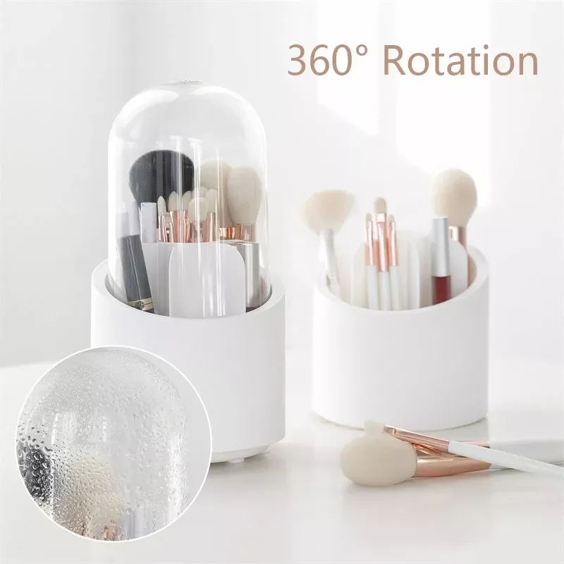 

Dust-proof Make Up Brush Holder 360 Rotating Desktop Brushes Organizer Makeup Lid Jar Pot Bathroom Storage Organization Home