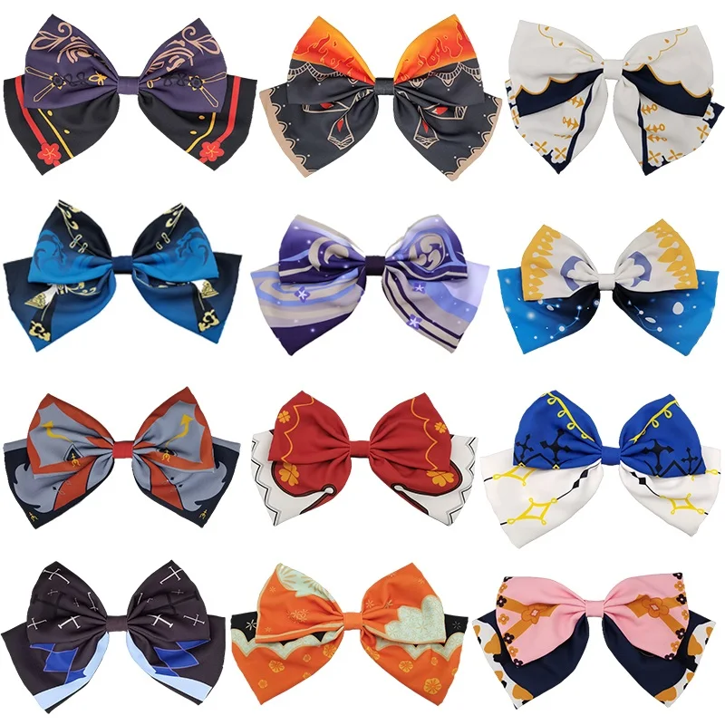 

Genshin ударопрочные банты для волос с зажимом красочная заколка для волос с принтом кольца для косплея Бохо Xiao Klee Keqing искусственное аниме