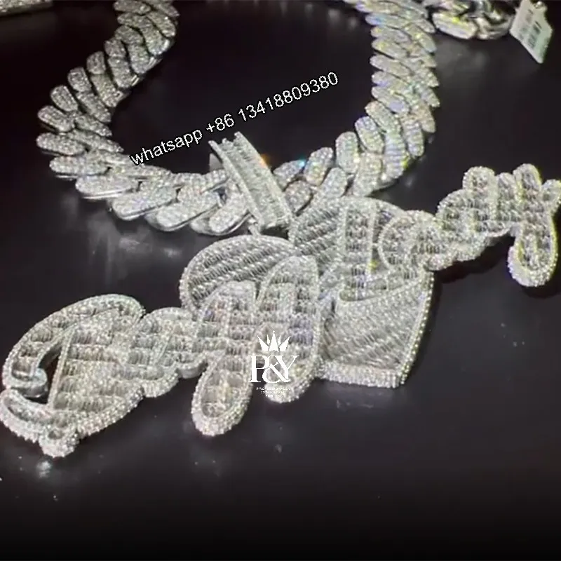 

OTIY Custom Iced Out Letter Charm Emerald Cut Baguette Vvs Moissanite Hip Hop Pendant Chain Personalized Luxry Jewelry For Men