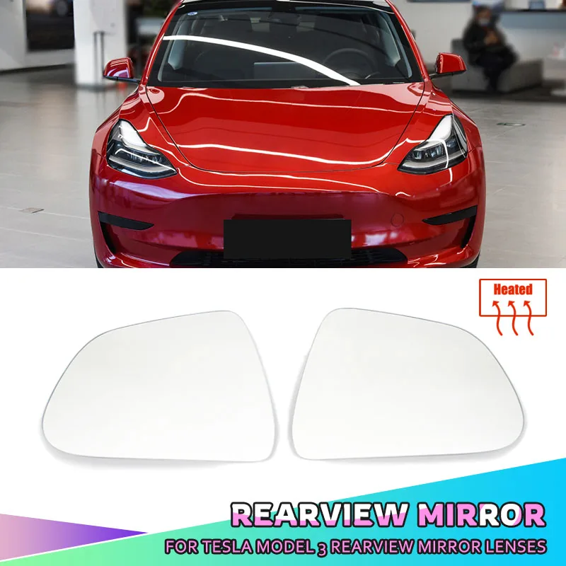 

2PCS Car Wide Angle Mirror Heat Waterproof Anti Glare Large Vision Rearview Mirror Lens for Tesla Model 3 Car Assessory