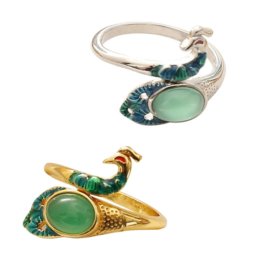 

2 Pcs Knitted Peacock Ring Vintage Rings Women Peacock Finger Ring Jewelry Crochet Single Finger Ring Alloy Rings Crochet Miss