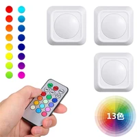 led rgb color under cabinet wireless lights battery operated puck closet cabinet light with remote control