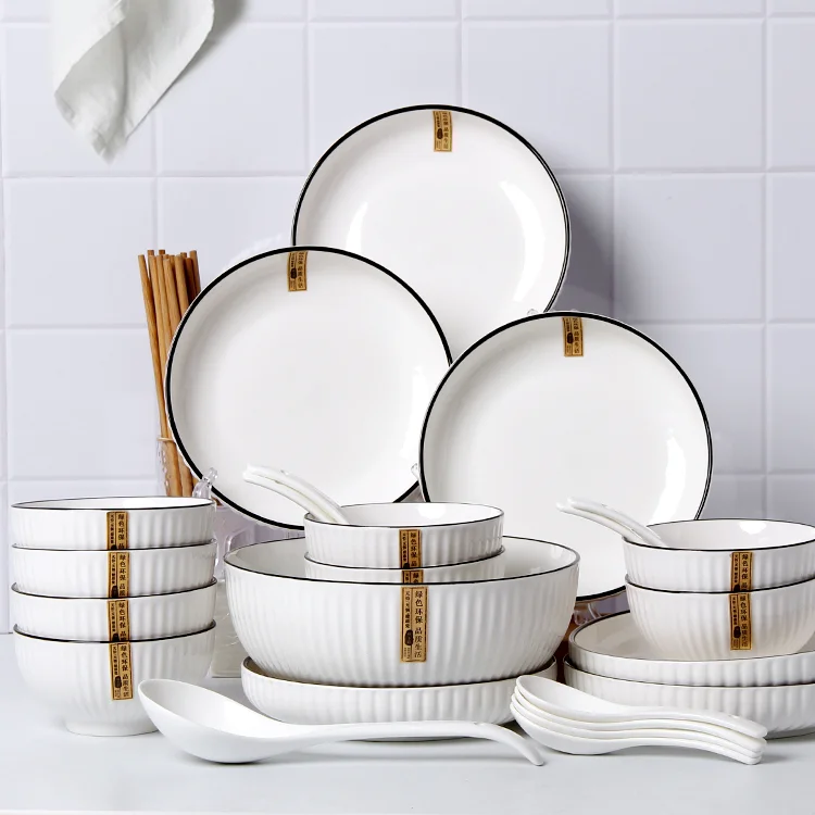 

Nordic Simply Plates Set Porcelain Dessert Fruit Serving Soup Bowl Plates Set Japanese White Vaisselle Tableware Kitchen DI50PZ
