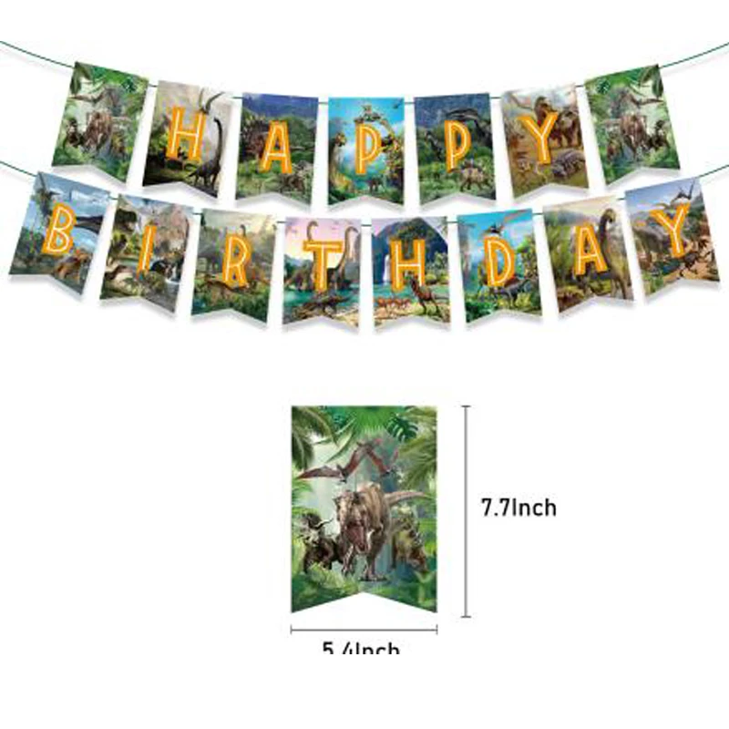 

15pcs/lot Jurassic Dinosaurs Theme Bunting Happy Birthday Party Flags Wall Garland Decoration Girls Favors Hanging Banner