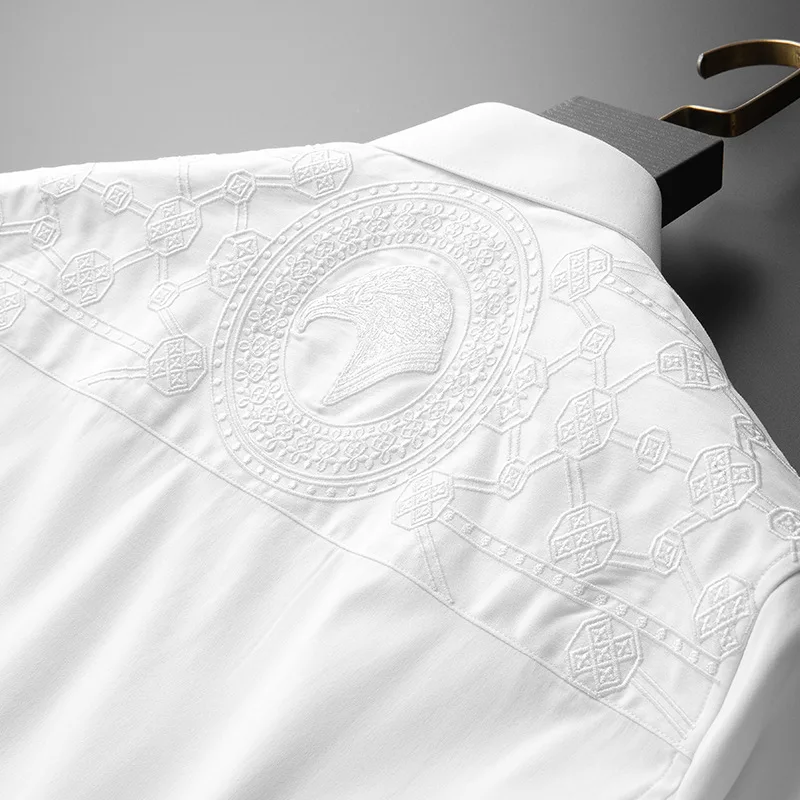 Autumn New High-end Man's Shirts Long-sleeve 3D Embroidery Casual Slim Business Light Luxury Trim Ironing Brand Shirt For Men