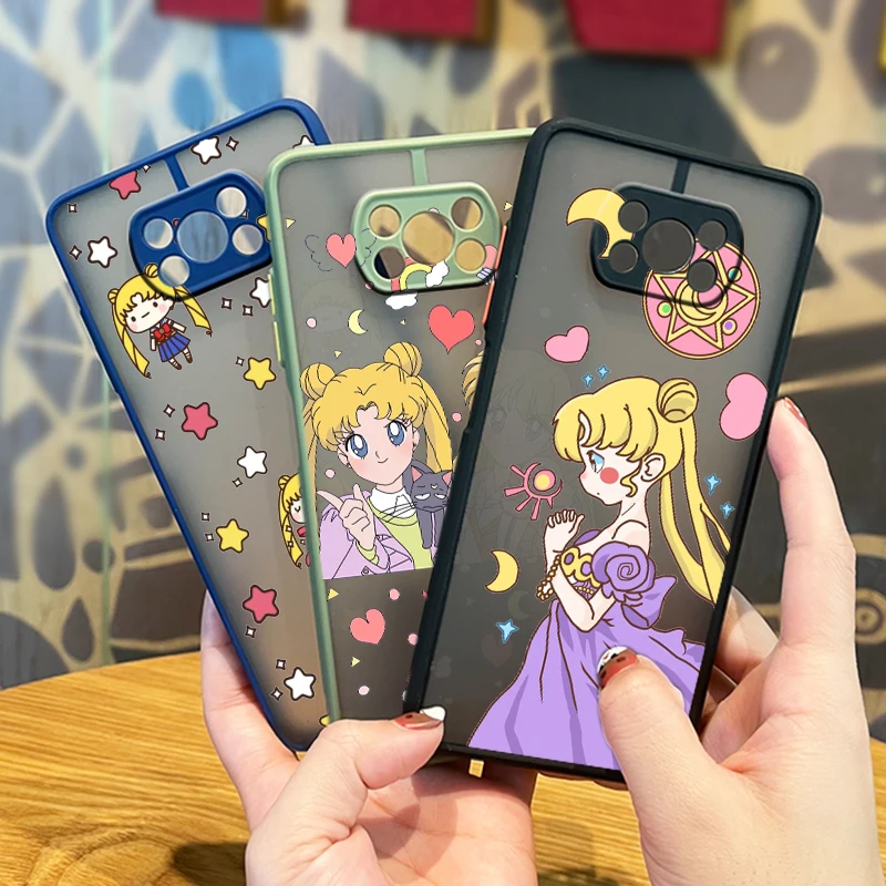

Anime Sailor Moon Cute For Xiaomi Mi 11T 11 10 Ultra Pro Lite Note10 Poco X3 F3 GT NFC M3 Frosted Translucent Phone Case Cover