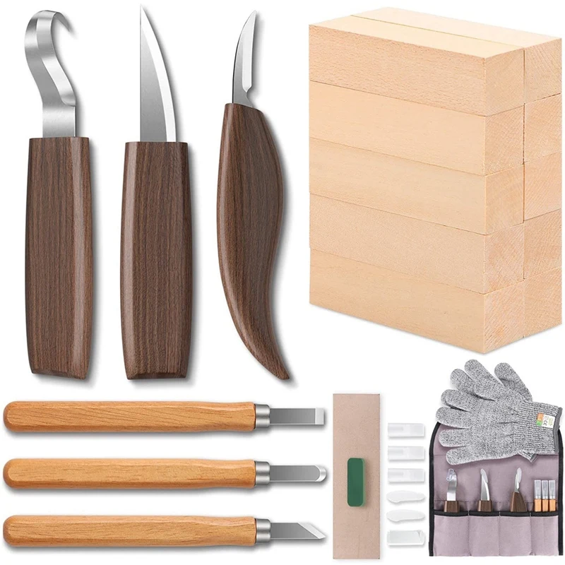 

Wood Carving Kit Whittling Kit For Beginners Wood Carving Tool With Whittling Knife Basswood Blocks & Gloves