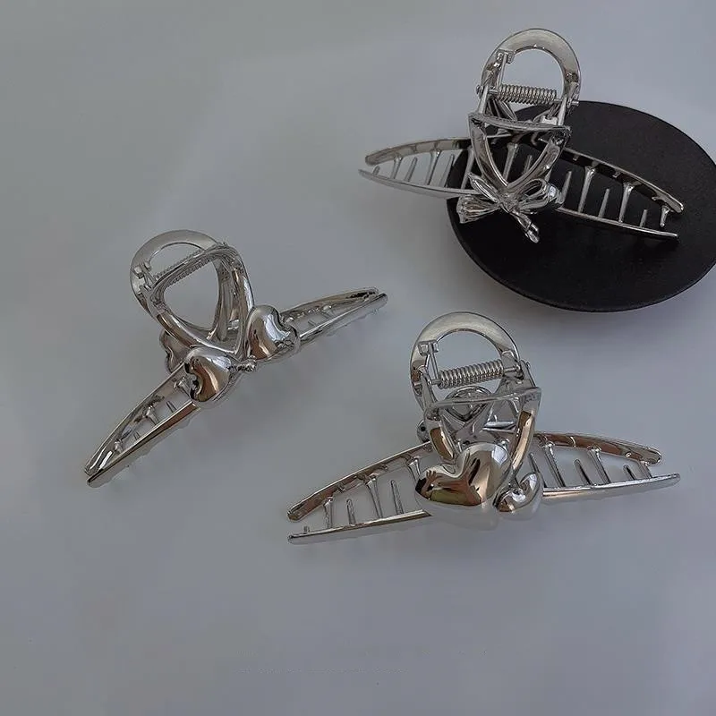 

Fashion Metal Silver Catch Clip Large Back Head Hair Catch Headdress Female Bow Headwear Summer Korean Ins Hair Claw
