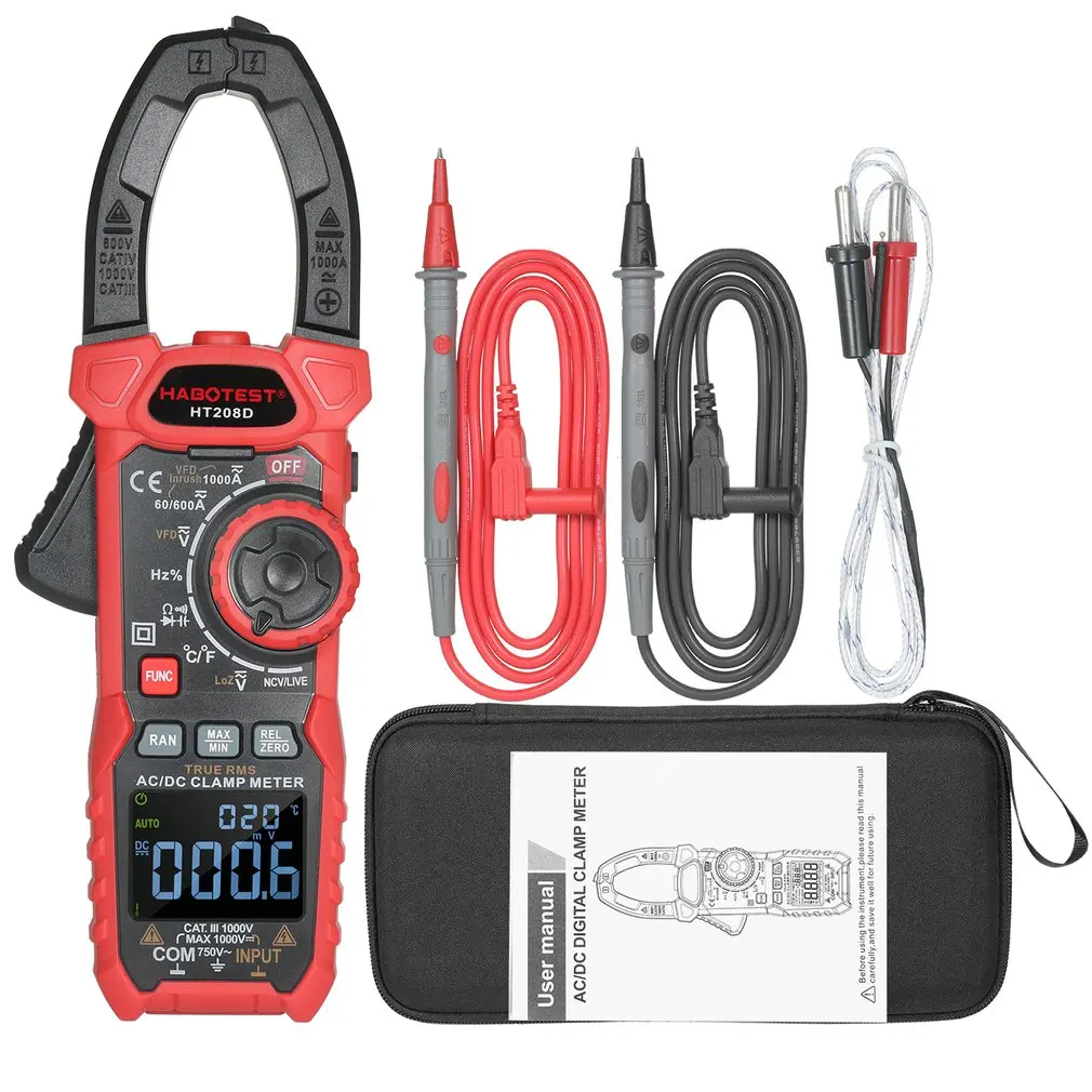 

HABOTEST Test Instrument And Detector HT208D AC/DC 1000A Digital Clamp Meter High-definition Non-slip Digital Clamp Meter