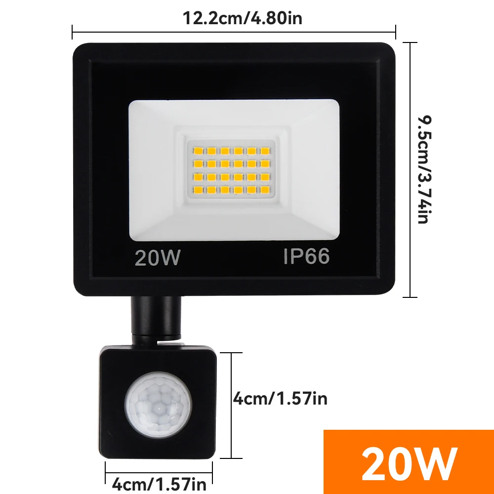 

D Прожектор с датчиком движения, белый свет, 100Вт-10Вт, IP66