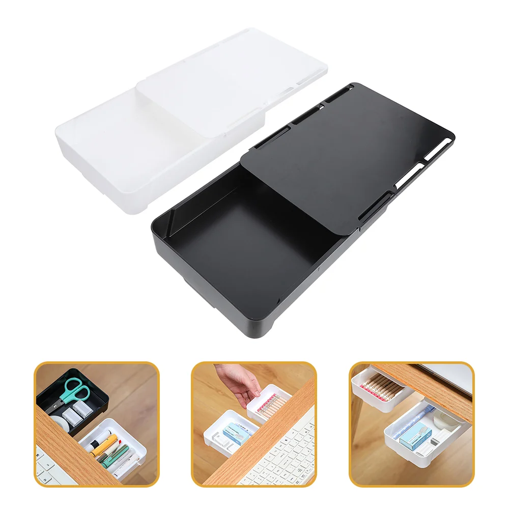 

2 Pcs Drawer Storage Box Pull Out Drawers Under Desk Pen Holder Bottom Attachment Abs Office