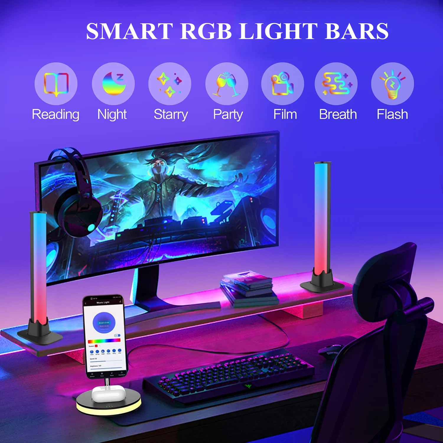 

Умный светодиодный RGB-светильник, ночник с APP управлением, подсветкой и синхронизацией музыки, для игровых ТВ, украшение комнаты, настольная ...