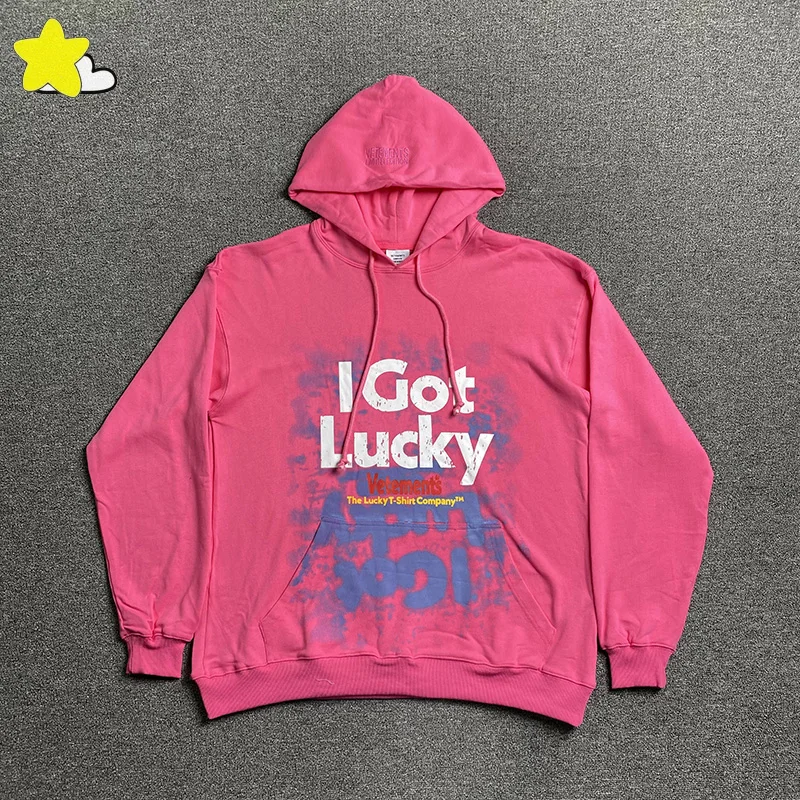

Винтажная потертая розовая толстовка с капюшоном I Got Lucky для мужчин и женщин, высококачественный хлопковый пуловер, толстовки в стиле хип-хоп VTM с биркой