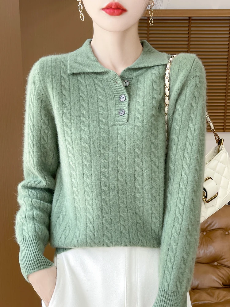 Женский свитер из 100% шерсти мериносовой толстый с воротником мягкий и теплый топ