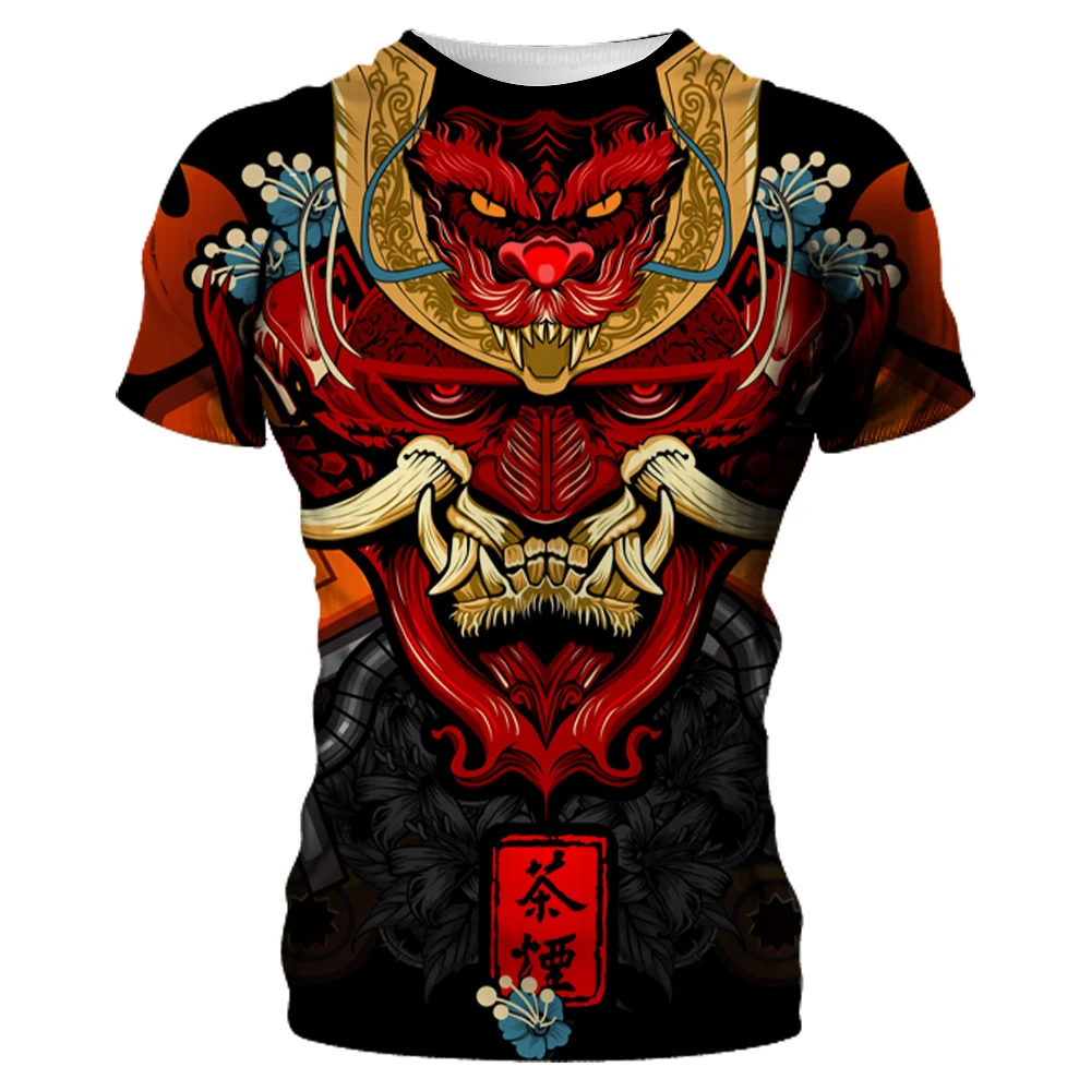 

Summer Fashion Cool Samurai Mask graphic t shirts Men Personality harajuku streetwear 3D Printed O-neck quick-drying t-shirt