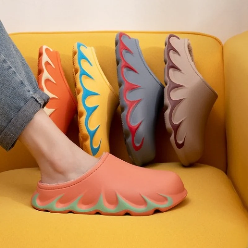 

Couples Waterproof Shoes Winter Warm Plush Anti-Slip Indoor Home Slippers Soft Sole Comfortable Shoes Women Men Footwear Female