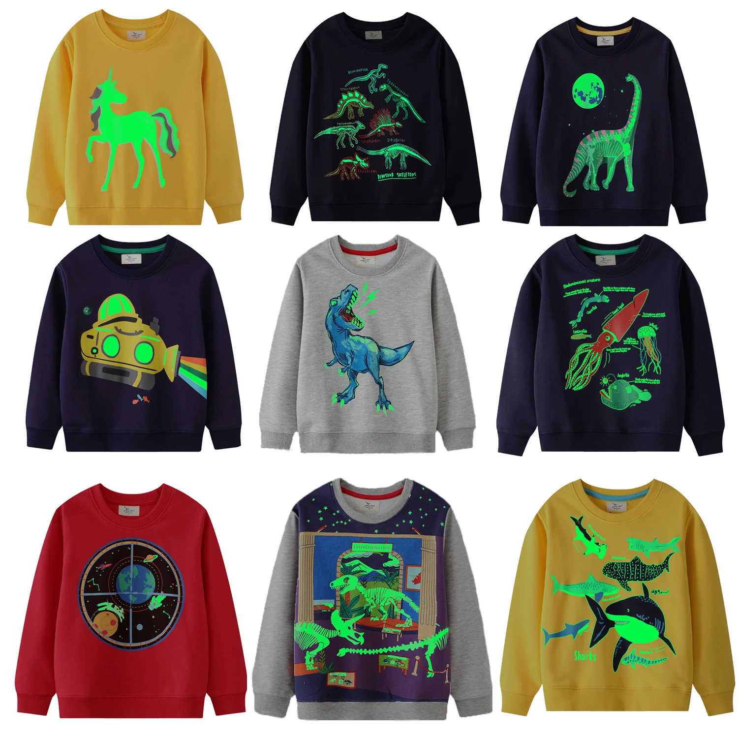 

Boy Luminous T shirts Dinosaur Animals Print Winter Autumn Boys Girls Cotton Sweater O-neck Toddler Sweatshirt Kids Tops