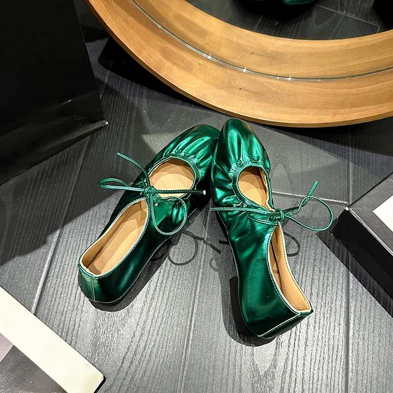 Женские туфли на плоской подошве простые без шнуровки из овчины натуральной кожи