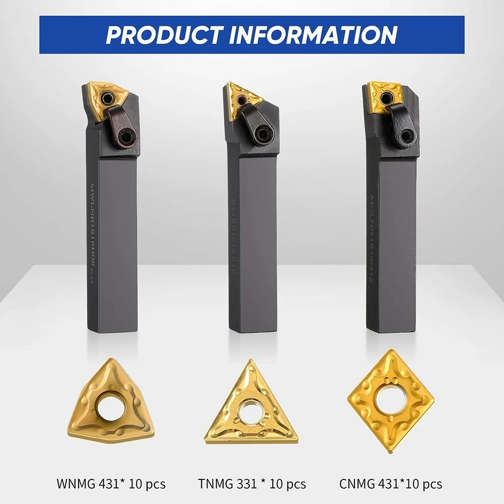 

MTJNR1616H16 Turning Tool Holder + MWLNR1616H08 + MCLNR1616H12 With CNMG 431 + WNMG 431 + TNMG 331 Insert Kit Metalworking Tools