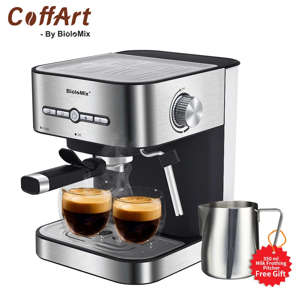 

Coffart By BioloMix 20 Bar 1050W Semi Automatic Espresso Coffee Machine with Milk Frother Cafetera Cappuccino Hot Water Steam