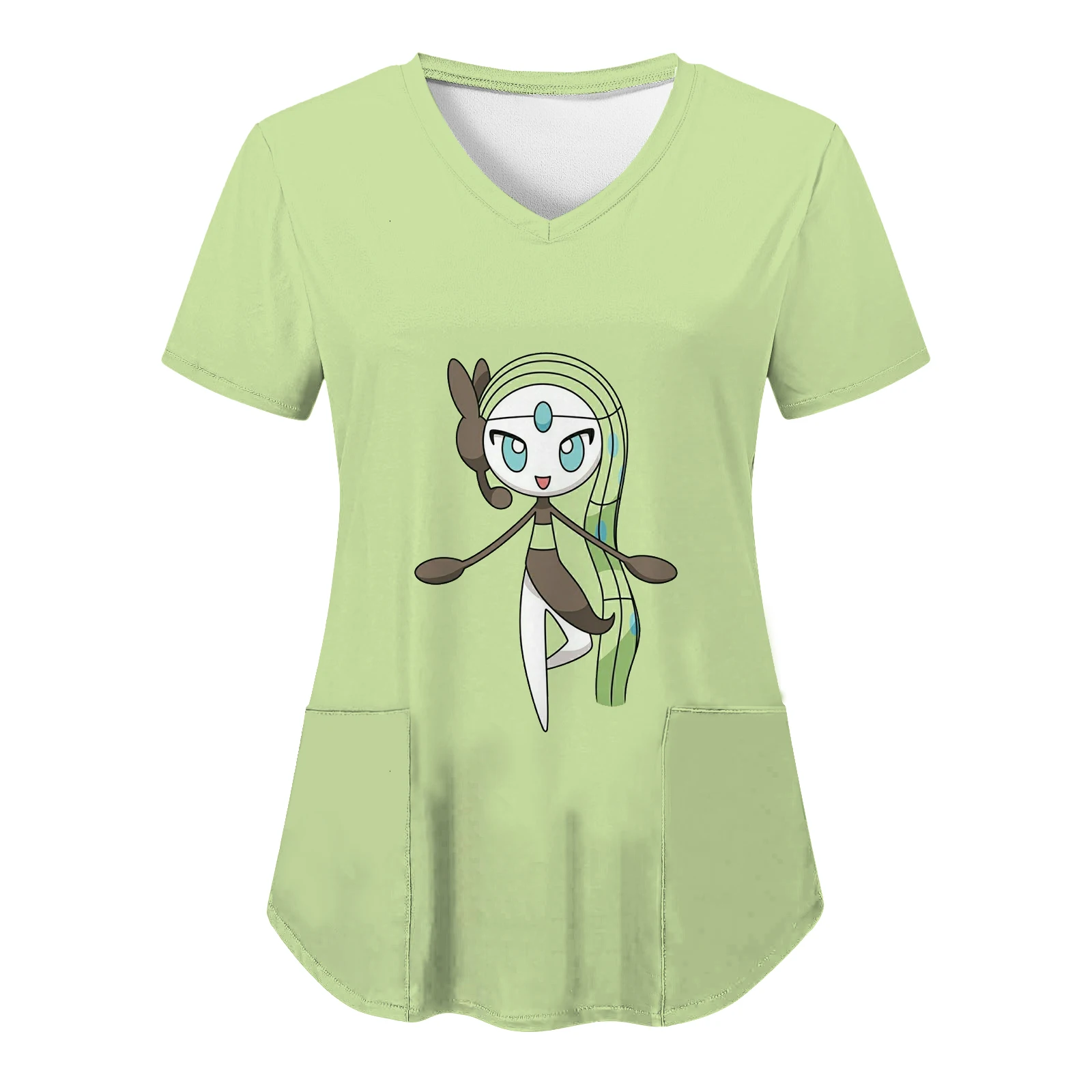 

Fashion Hospital T-shirts Nurse Uniform Top Women 2023 Pocket Tops Woman Clothes Cartoon Pikachu Summer V Neck Pokémon Uniform