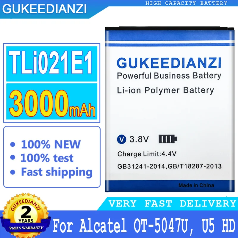 

Аккумулятор GUKEEDIANZI TLi021E1, 3000 мАч, для Alcatel OT-5047U, U5 HD CAB2150008C1, аккумулятор большой мощности